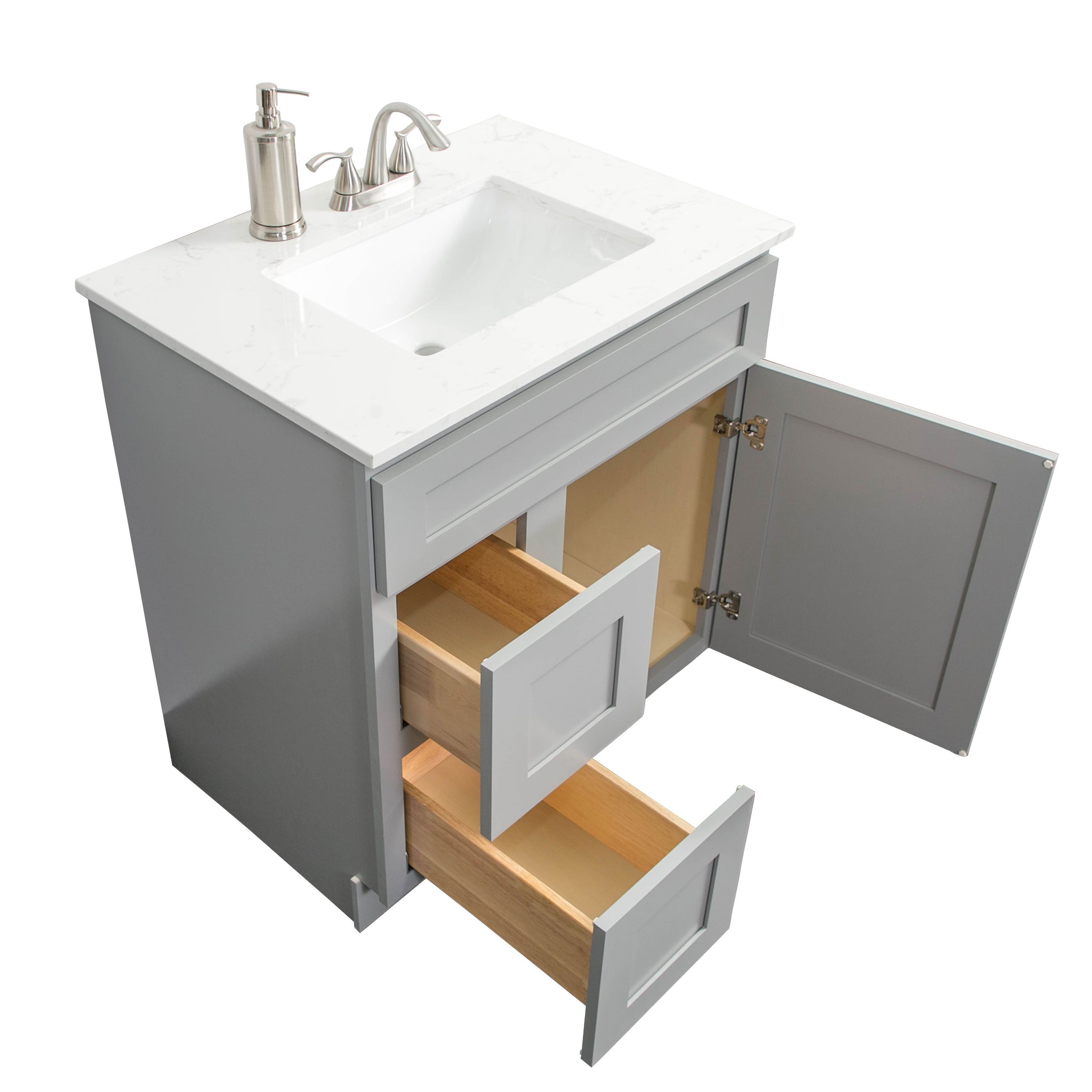 Kylina 30 Gray Modern Free-standing 2-drawer & 2-door Vessel Sink Bathroom  Vanity Set